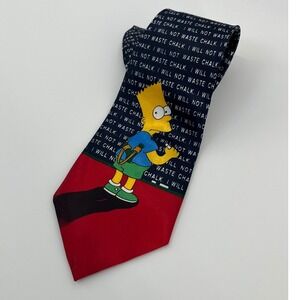 Samsin Necktie Mens OS Blue Red Bart Simpson Chalkboard Silk Vintage 1996